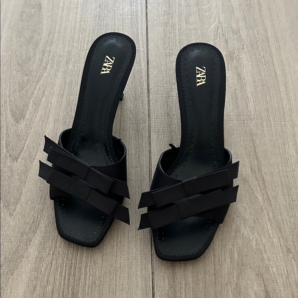 ZARA Black Bow Slide Mules